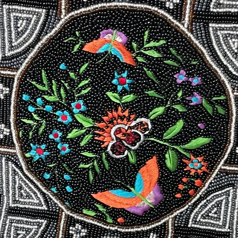 Beaded Bird Butterfly Tote Black Artisan Embroidered Statement Bag